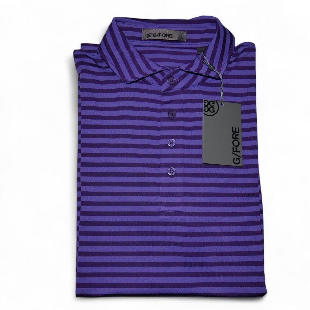 G/FORE Perforated Golf Polo Shirt Mens Size S Purple Stripe Moisture Wicking NWT